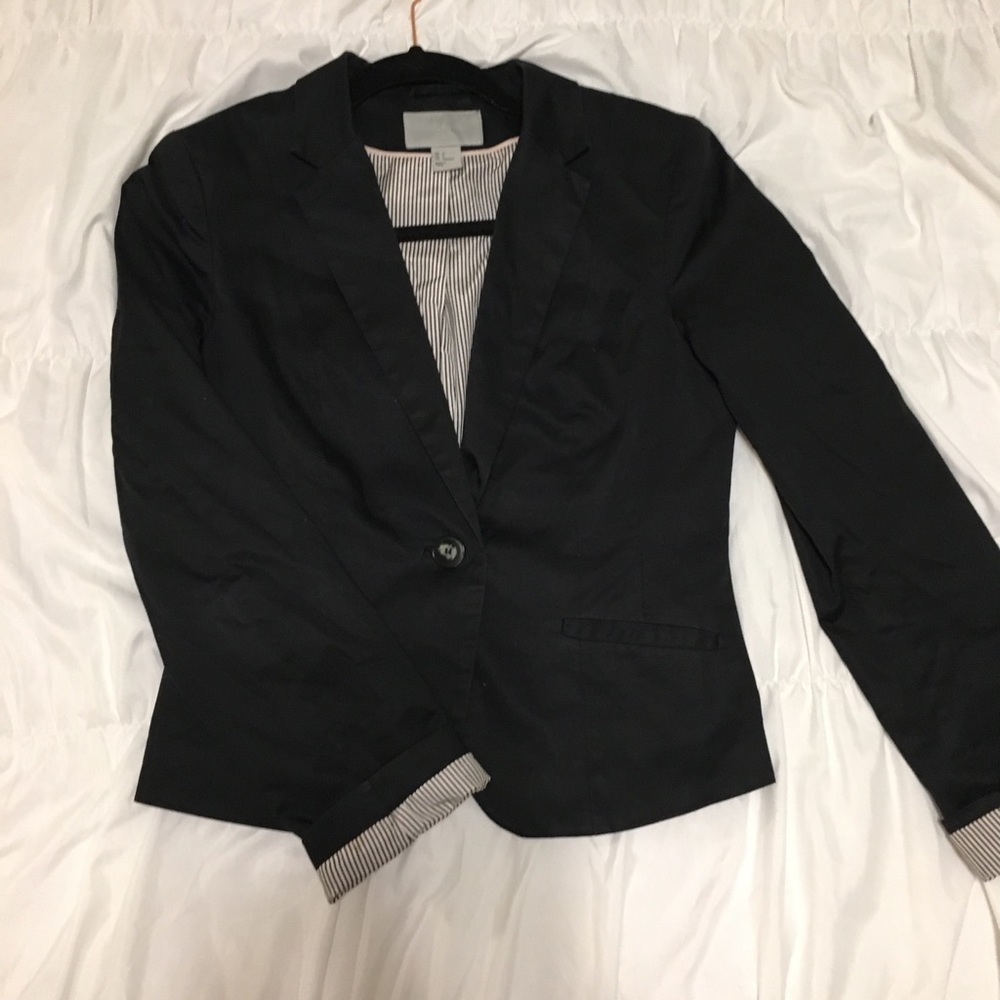 H&M black blazer with striped interior